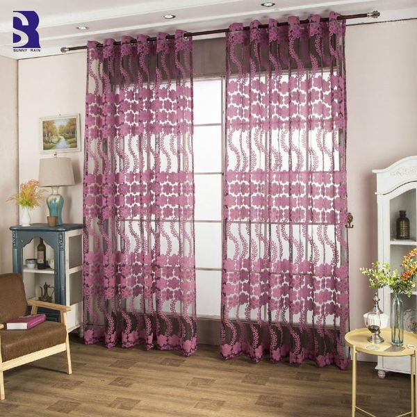 

sunnyrain 2-piece purple tulle curtain for living room sheer curtains for bedroom window lace curtains1