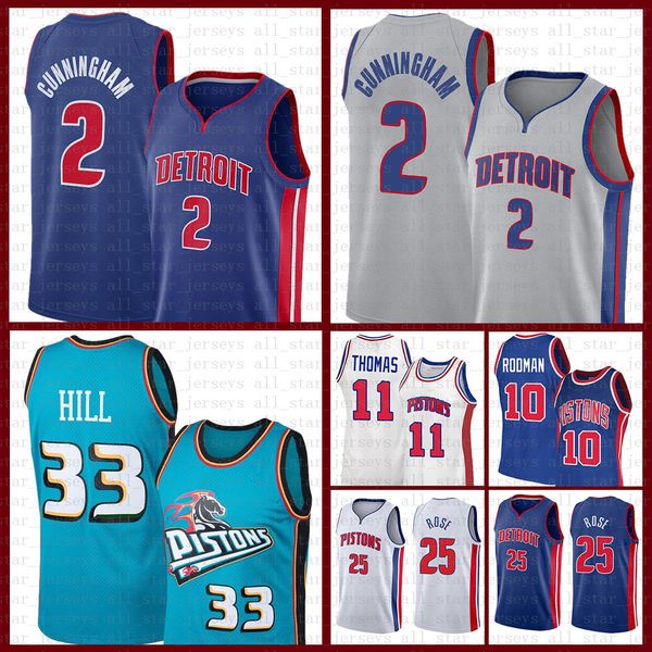 

cade 2 cunningham basketball jersey detroitpiston2021 new derrick 25 rose grant 33 hill isiah 11 thomas dennis 10 rodman mens army green, Black;red