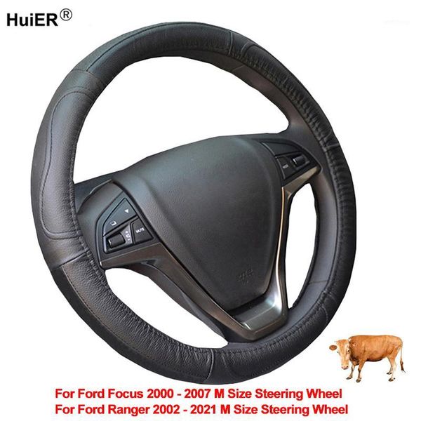 

car steering wheel cover wrap for ranger 2002 - 2021 focus 2000 - 2007 m size steering wheel cow leather car accessories1