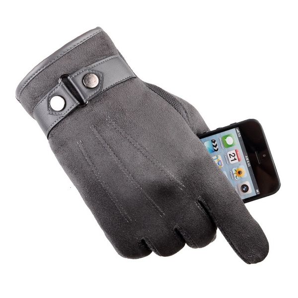 

suede non falling down touch screen men's winter thickened warm riding and driving korean leisure cotton gloves, Blue;gray