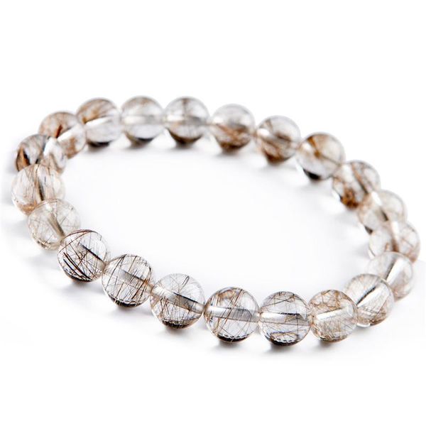 

9mm brazil natural rutilated quartz crystal round bead bracelet stretch clear natural rutilated quartz bracelet women men, Black