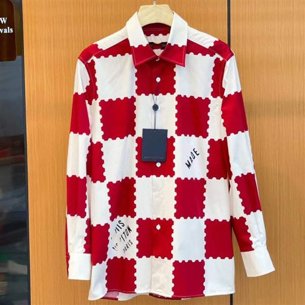 

european station early spring 2022 new shirt red and white checkerboard long sleeve t-shirt shirts for men and women, White;black
