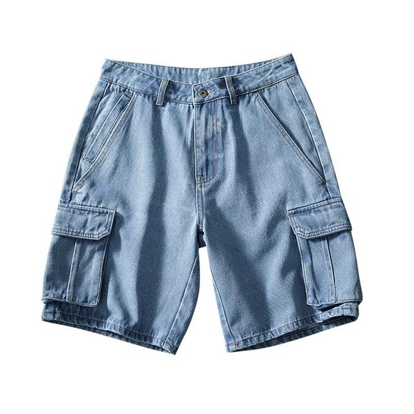 

men's shorts 2021 summer style loose baggy denim short men jeans fashion streetwear hip hop cargo pocket bermuda male blue lbz100, White;black