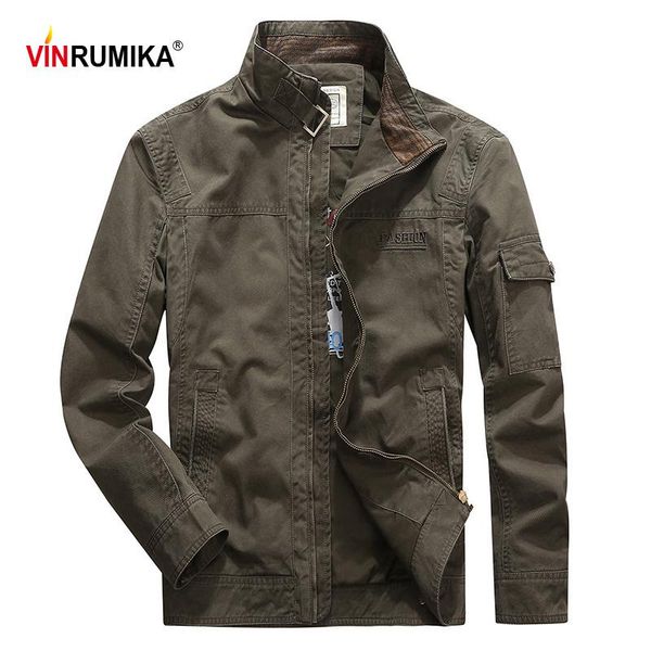 

vinrumika 2020 europe men's autumn casual brand 100% cotton army green jackets man spring khaki jacket black blue coat, Black;brown