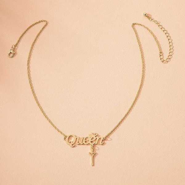 

ins new gold chain lock key beautiful queen lucky letter pendant choker necklaces korean fashion chic party jewelry necklace, Golden;silver