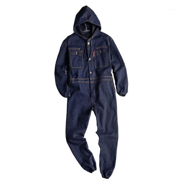 

men's jeans kiovno men cargo denim bib overalls with multi pockets hooded hip hop jumpsuits for male size s-4xl1, Blue