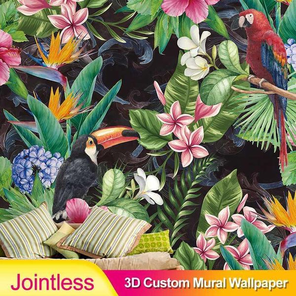 

jointless custom 3d mural wallpaper tropical rain forest parrot leaf p livingroom restaurant cafe bar backdrop wall painting1