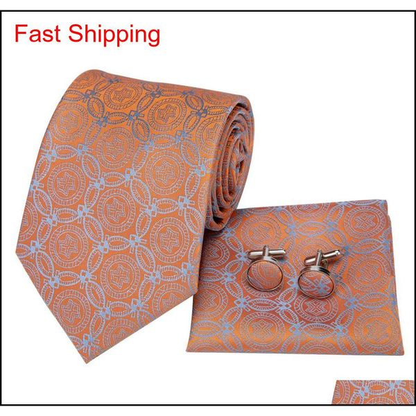 

hi-tie 2018 sell 100% silk new jacquard necktie hanky cufflinks set for men classic style fo qylabl beauty888, Blue;white