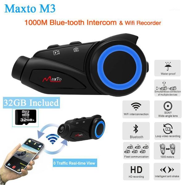 

maxto m3 motorcycle group 6 riders motorbike helmet intercom interfono moto bluetooth & wifi recorer interphone with 32gb card1