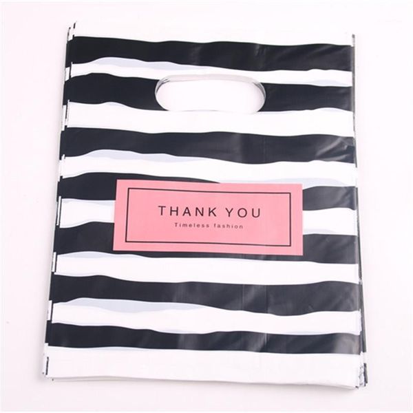 

gift wrap fashion wholesale 100pcs/lot 20*25cm black&white stripe shopping packaging bags with thank you1