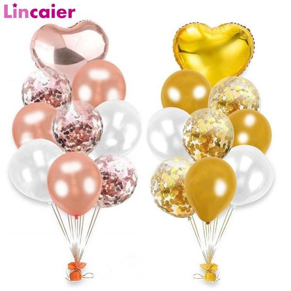 

10pcs rose gold confetti balon happy birthday decoration first birthday baby boy girl party kids 1st one year just married