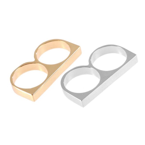 

cluster rings punk women/men two fingers personality hip hop stainless steel brass knuckles fashion ring jewelry gift, Golden;silver