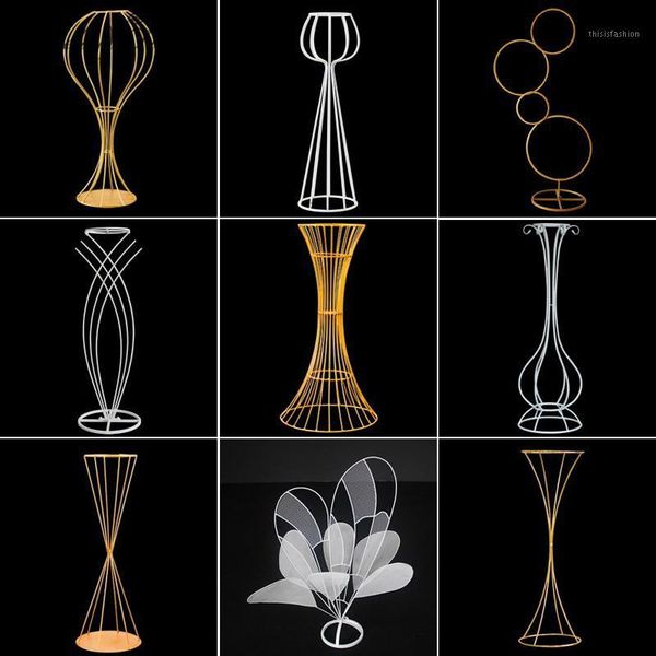 

iron flower stand vase wedding props wrought artificial flower table centerpieces road guide ball vase gold white 4pcs1