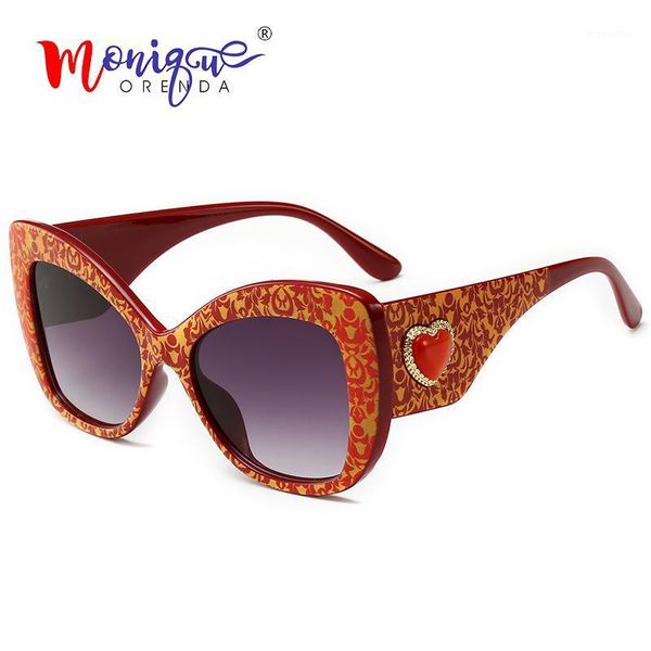 

2020 vintage cat eye sunglasses women leopard frame charm red heart retro oversized sun glasses for female shades oculos1, White;black