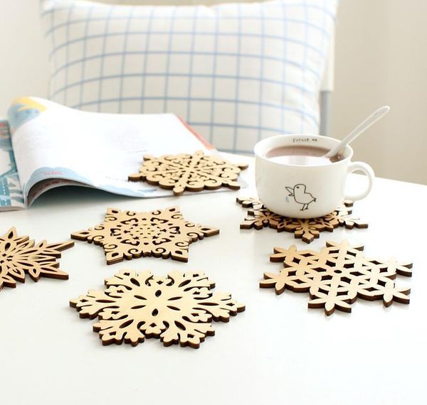 

wholesale- 6 pcs/set wooden snowflakes cup mats mug coaster creative christmas home kitchen table decoration cof sqcxlv homes2007