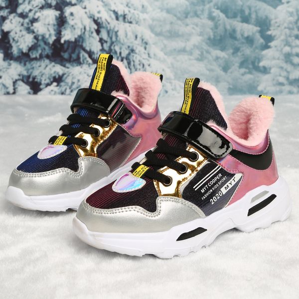 

winter children casual for girls shoes kids sneakers plush lining warm trainers footweear anti-slippery, Black