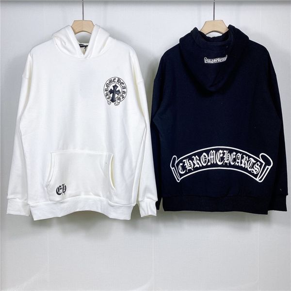 

outlet trendy chromehearts crosin sanskrit cross printed men's and women's thin velvet hooded sweater coats, Black