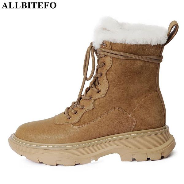 

allbitefo suitable for cold siberia winter boots natural genuine leather real wool keep warm women boots fashion snow, Black