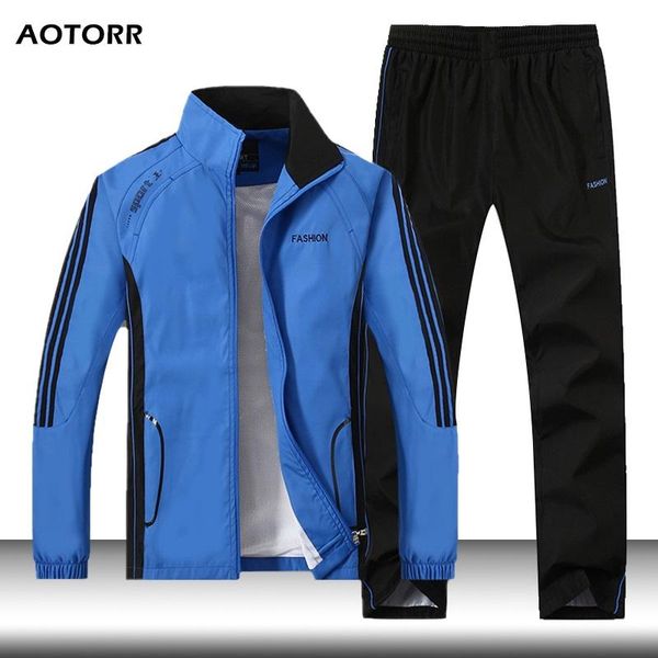 

men sportswear set 2020 new autumn spring men's tracksuit set striped jacket+pant 2 piece casual man suit male brand fashion, Gray