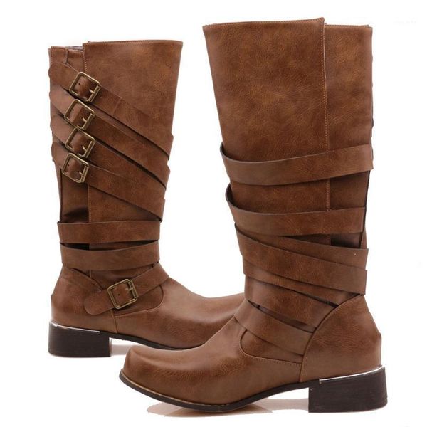 

autumn winter 2020 woman boots women winter warm punk neutral med heels boots cool retro belt buckles shoes #9071, Black