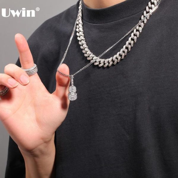 

chains uwin hiphop jewelry violin pendant necklaces iced out square cz charms for drop fashion, Silver
