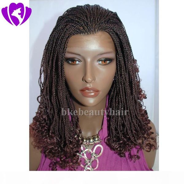 

ales short senegalese twist wig 150density full braids synthetic lace front wigs black dark brown burgundy color for black woman