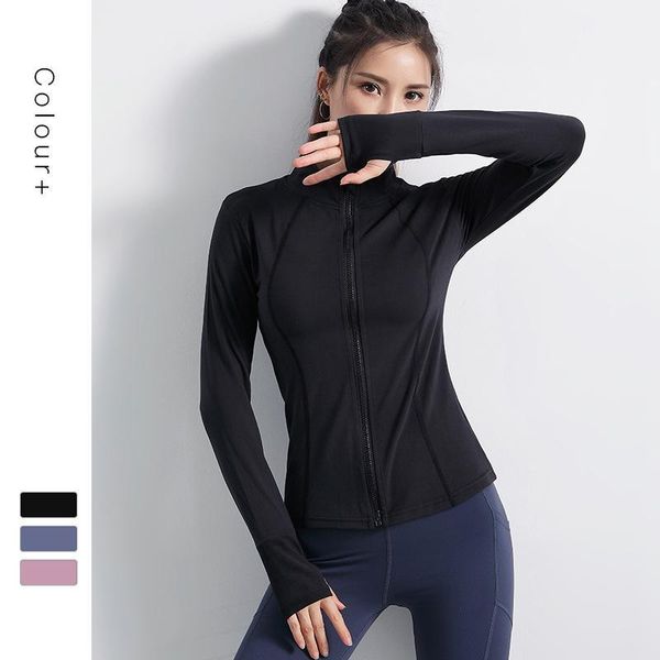 

yoga outfits women fitness shirts gym with zippers workout long sleeve breathable running sportswear1, White;red