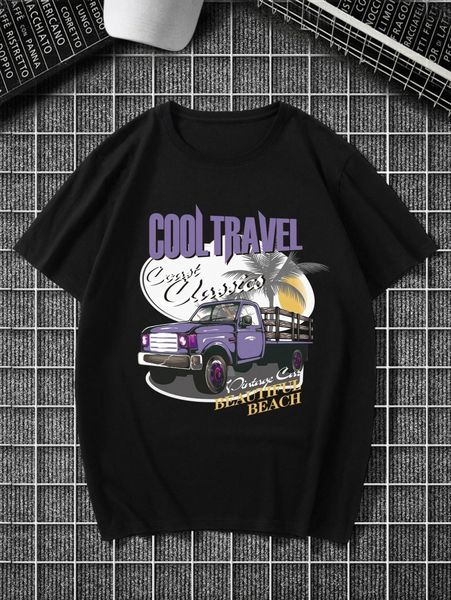 

extended sizes men car and letter graphic tee k5mv#, White;black