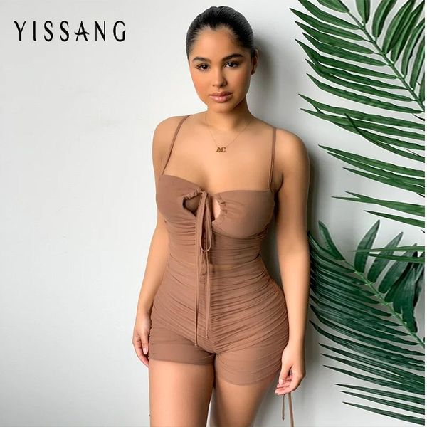 

yissang drawstring hollow out ruched summer suit strap crop and pant sets bodycon two piece set women matching set 2020, Gray