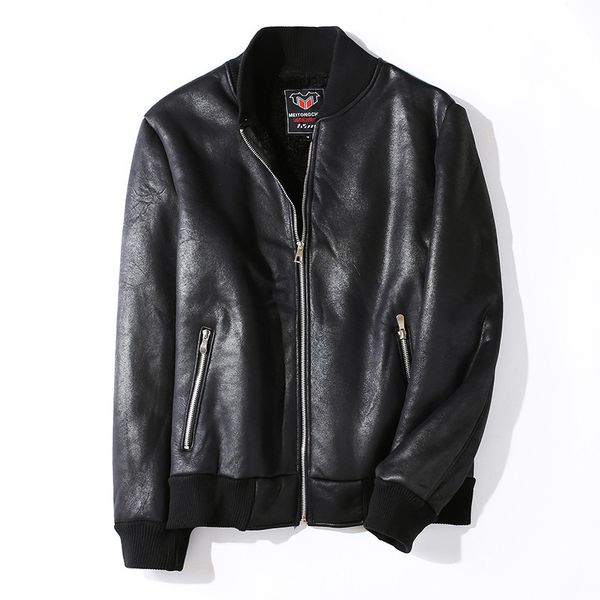 

autumn winter men's casual zipper pu leather jacket motorcycle coats men leisure clothing men's warm fleece leather jacket 201120, Black