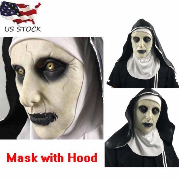 

halloween scared female ghost 2019 headgear nun horror costume valak scary latex mask with headscarf