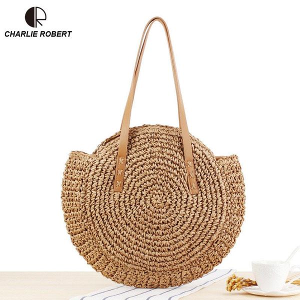 

2020 round straw bags women new summer style rattan bag handmade woven beach handle bag circle bohemia handbag bali box