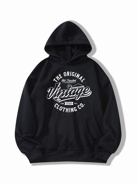 

slogan graphic kangaroo pocket thermal lined hoodie n0od#, White;black