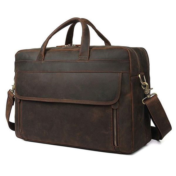

luufan высокого качества из натуральной кожи мужчины сумка real коровьей портфель для деловых поездок 17-дюймовый двойной слой молния сумка
