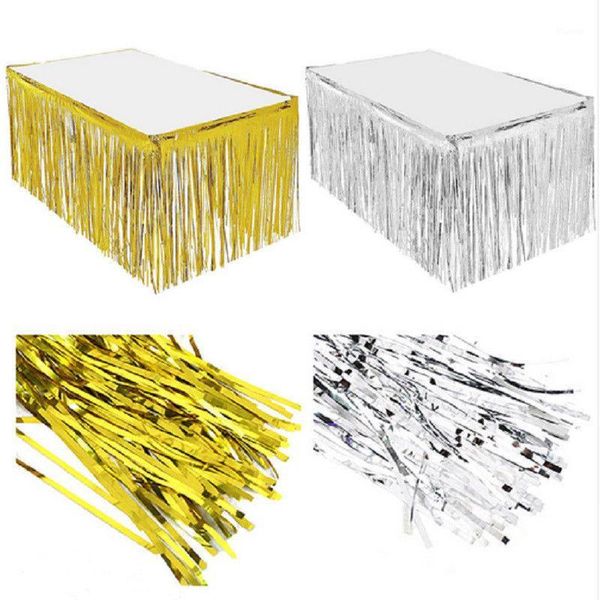 

foil fringe metallic sequin table skirt l wedding party banquet graduate wedding celebrate decor accessories1