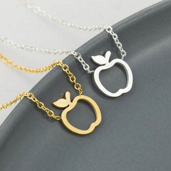 

10pcs simple apple necklace stainless steel fruit pendant necklaces for children party gift gold color women fashion jewelry, Golden;silver
