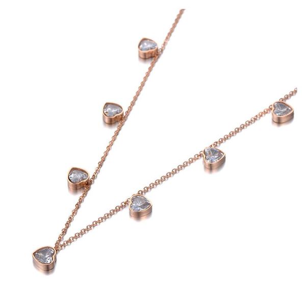 

chokers romantic stainless steel cz crystal love heart choker necklaces for women girls chic charm pendant necklace n19206, Golden;silver