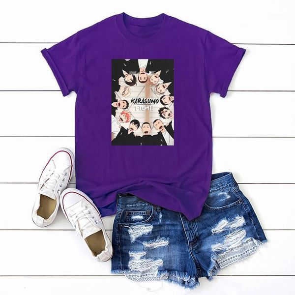 

women's t-shirt japan anime karasuno fight haikyuu t-shirts women quality summer cotton tee skin friendly tshirt female1, White