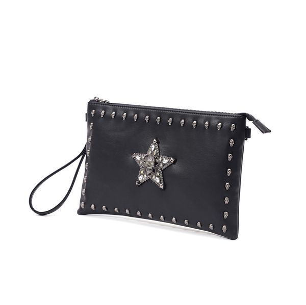 

punk rivet bright drill skull scalp envelope bag men's hand single shoulder messenger ipad flat work gothic sling bag designer cross bo