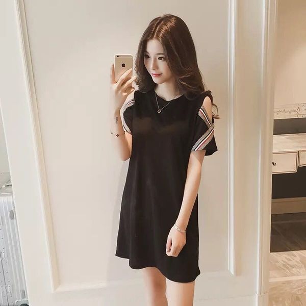 

большой размер летом большую женскую dresswomen в dressclothing 2020 летняя одежда немного жира mmshoulder похудение живота скрытие мяса мод, Black;gray