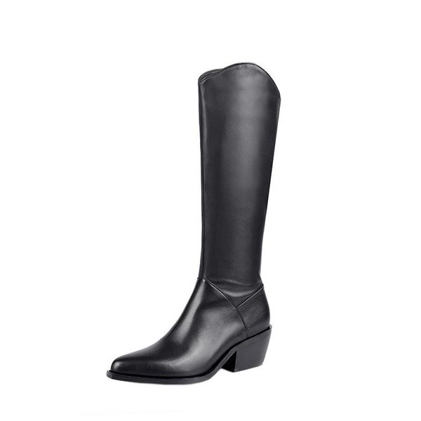 

classic design genuine leather boots woman high heels 2020 fashion thick heels ladies boots party working knee high, Black
