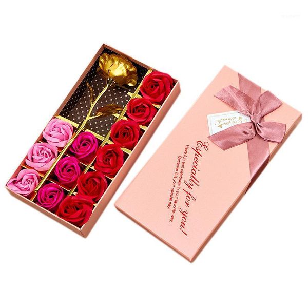 

gift wrap valentine's day 24k gold plated rose flower+12pcs soap flower romantic for lover girl friend christmas gifts pink1
