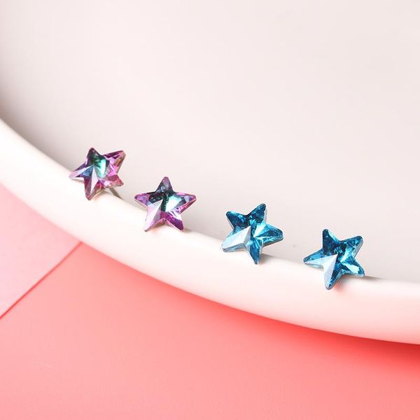 

100% 925 sterling silver stud earrings star earrings for women 8mm blue crystal girl ear fashion jewelry new 2021, Golden;silver