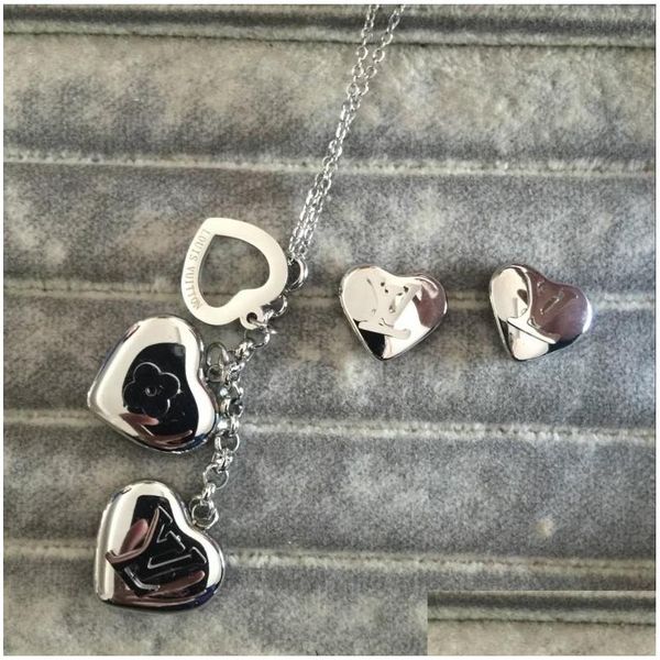 

new classic design women earrings necklace stainless steel gold silver rose sets heart love pendant sets 3vm5n