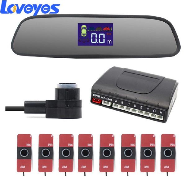 

car rear view parktronic parking sensors system led 3inches crescent reversing radar beep buzzer voice 8 probe detector pz314