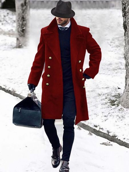 

men lapel neck flap pocket double breasted overcoat u5eo#, Black;brown