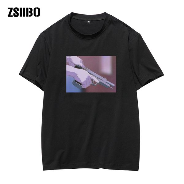 

harajuku handgun pistol anime print hip hop casual streetwear tee summer male short sleeve 's hooded sweatshirt hoodie men t shirt