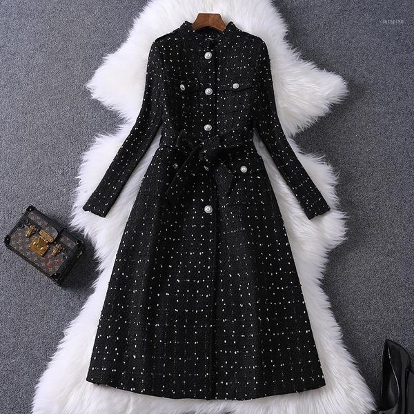 

women's wool & blends women 2021 winter fashion mid-long woolen outwears female single breasted tweed jackets ladies loose warm overcoa, Black