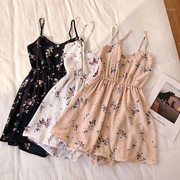 

zcwxm floral women jumpsuits sleeveless summer beach wide leg overalls fashion korean playsuits bohemian print strap rompers1, Black;white