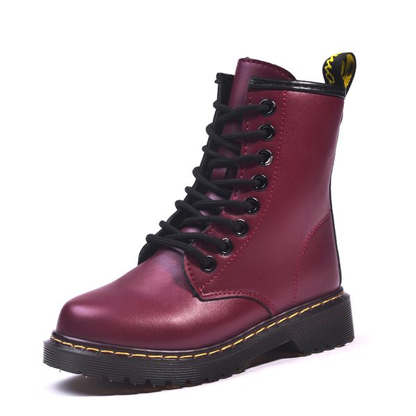 

children martens genuine leather motorcycle british style baby winter shoes military boys kids snow boots, Black;red